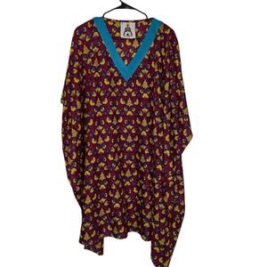 Carla Christoph Kaftan Dress One Size -Chest = 21” Purple Floral Cover Up Resort